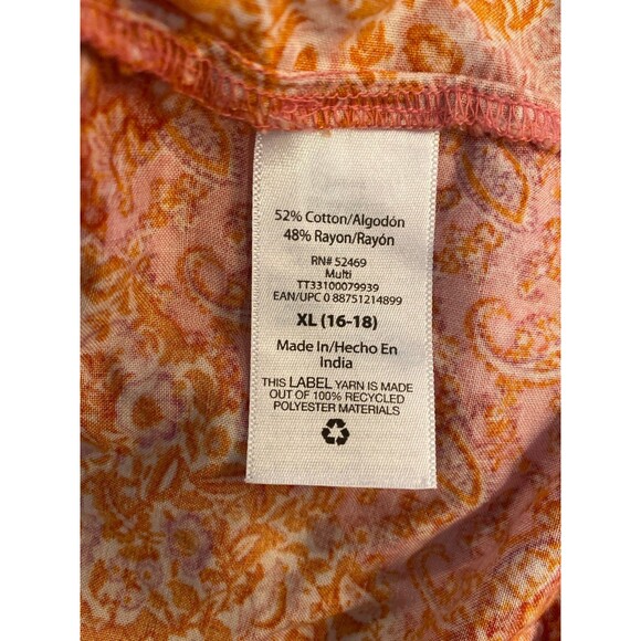 Time and Tru Blouse Plus Sz XL Pink Orange Paisley Boho Peasant Top Cottagecore - Picture 7 of 9